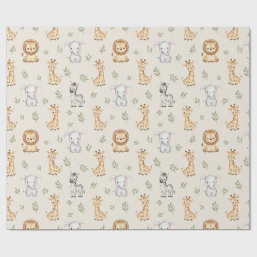 Subtle Safari Animals Pattern Birthday Cadeaupapier (Vlak)