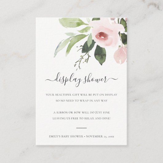 SUBTLE WASH BLUSH PINK FLORAL DISPLAY BABY SHOWER INFORMATIEKAARTJE (Voorkant)