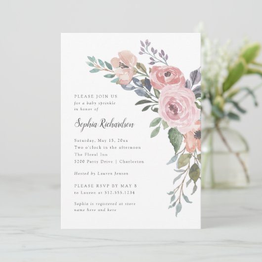 Subtle Waterverf Rozen | Baby Sprinkle Kaart (Staand voorkant)