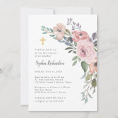 Subtle Waterverf Rozen | Baptisme met Gold Cross Kaart (Voorkant)