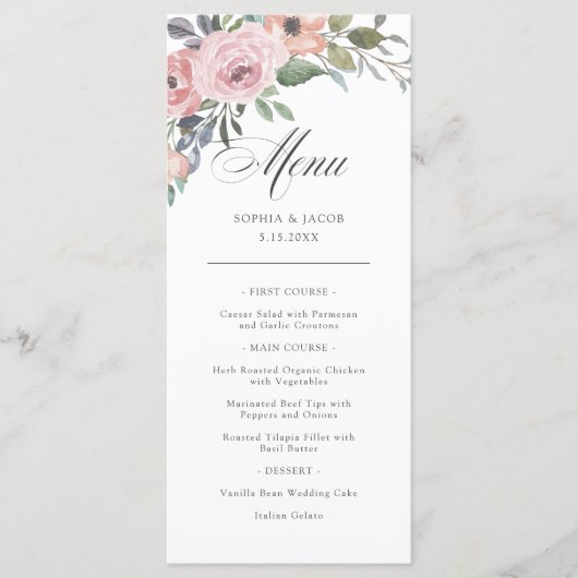Subtle Waterverf Rozen | Weduwen Menu (Voorkant)