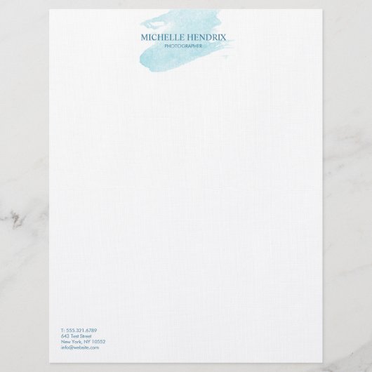 Subtle Waterverf Turquise Artistic Letterhead Briefhoofd (Voorkant)