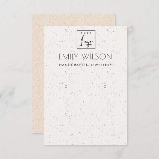 Subtle White Ceramic Texture Earring Display Logo Kaart (Voorkant / Achterkant)