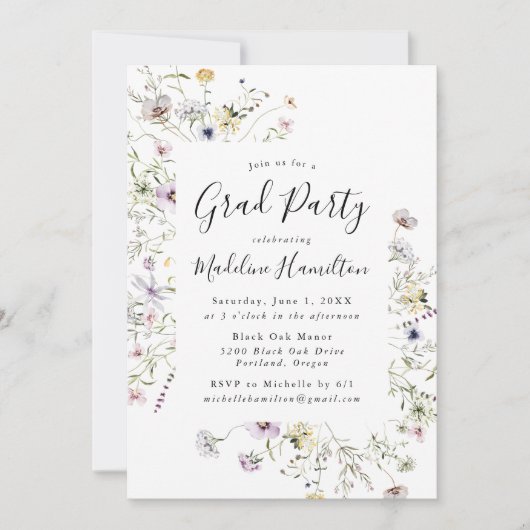 Subtle Wildflower Graduation Party Kaart (Voorkant)
