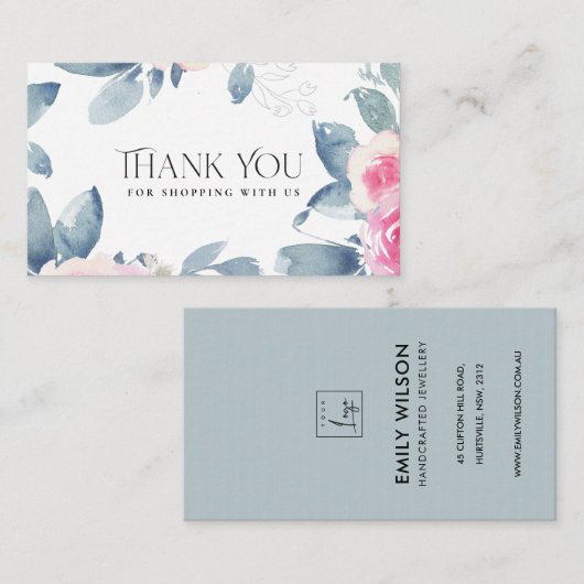 SUBTLE ZACHTE BLAUWE BLAUWE BLOEDZAKEN DANK U VISITEKAARTJE (Voorkant / Achterkant)