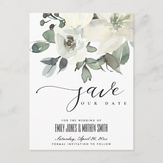 SUBTLE ZACHTE WITTE BUNCH BESPAAR DE DATUM AANKONDIGINGSKAART (Voorkant)