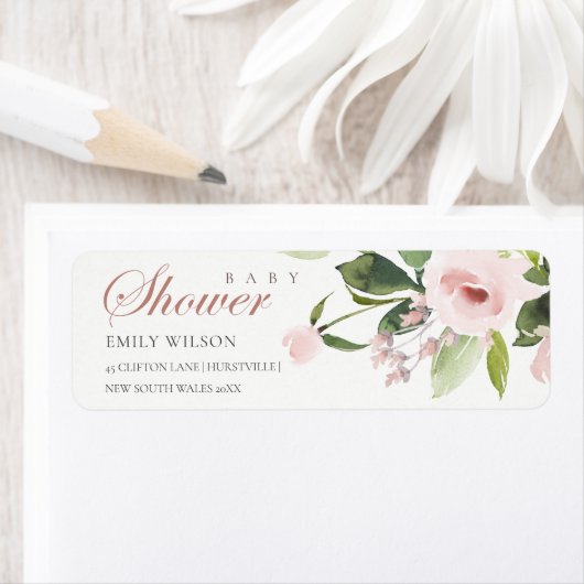 SUBTLE ZACHTE ZWART PINK ROSE BABY SHOWER ADRES ETIKET (Insitu)