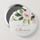 SUBTLE ZACHTE ZWART PINK ROSE FLORAL BABY SHOWER RONDE BUTTON 4,0 CM (Voorkant /achterkant)