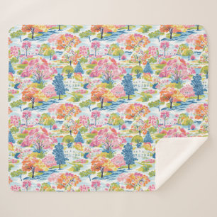 Suburban Toile Kleurrijke boom omzoomde dorpscène Sherpa Deken
