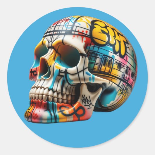 Subway Art Skull Ronde Sticker (Voorkant)