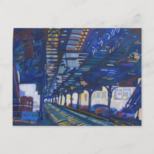 Subway in de bovenste Manhattan onder de sporen. Briefkaart