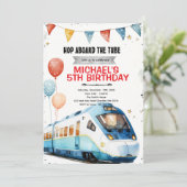 Subway metro train birthday invitation kaart (Staand voorkant)