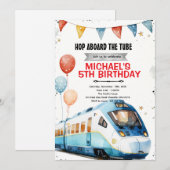 Subway metro train birthday invitation kaart (Voorkant / Achterkant)