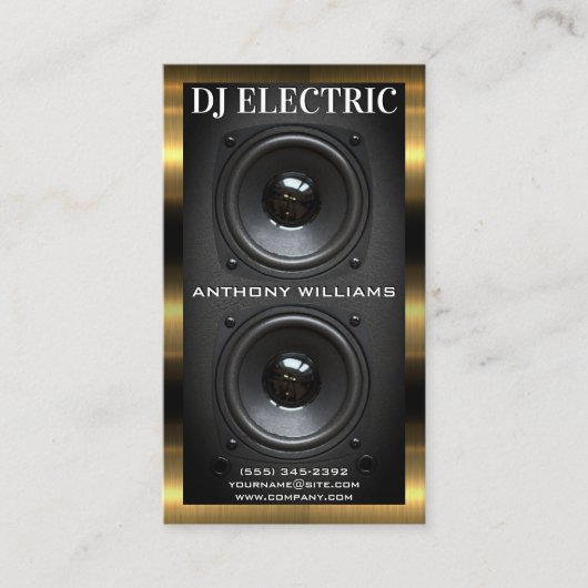 Subwooferdoos | Goudmetaalstrim Visitekaartje (Voorkant)