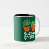 Succa For You – Cute Succulent Pun Tweekleurige Koffiemok (Voorkant rechts)