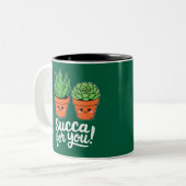 Succa For You – Cute Succulent Pun Tweekleurige Koffiemok (Voorkant links)
