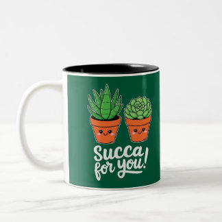 Succa For You – Cute Succulent Pun Tweekleurige Koffiemok