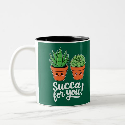 Succa For You – Cute Succulent Pun Tweekleurige Koffiemok (Links)