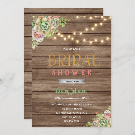 Succelents bruiloft themauitnodiging kaart (Voorkant / Achterkant)