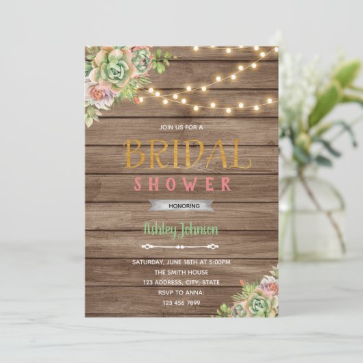 Succelents bruiloftsthema uitnodiging (Staand voorkant)