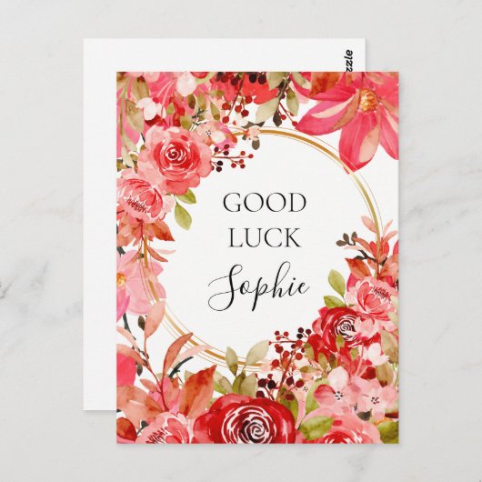 Succes Custom Roze Bloemen Goud Lijst Briefkaart (Voorkant / Achterkant)
