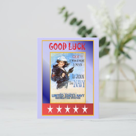 Succes, doe mee met de marine briefkaart (Staand voorkant)