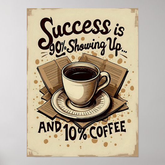 Succes en koffie - Grappig Motivatie Poster (Voorkant)