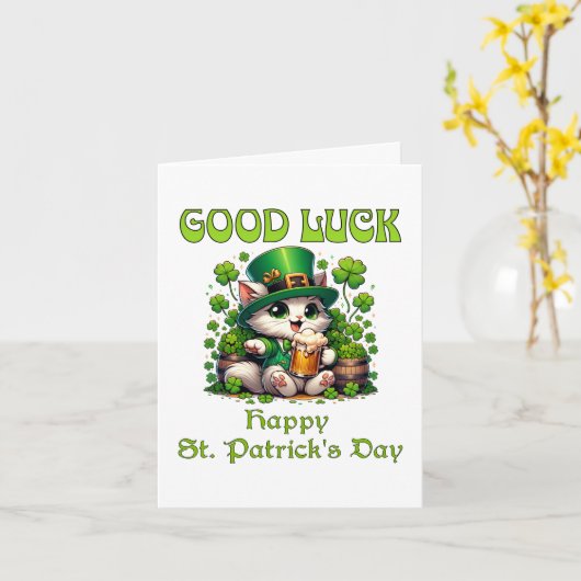 Succes Happy St Patricks Day Schattige Cat Beer Mo Kaart (Gele Bloem)