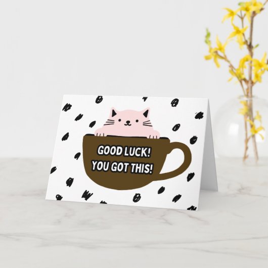 Succes Kaart, Cat in Kaart Design (Gele Bloem)