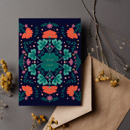 Succes klavers en bloemen donkerblauw kaart