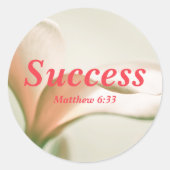 Succes Mattheüs 6:33 Verse Elegante roze bloem Ronde Sticker (Voorkant)