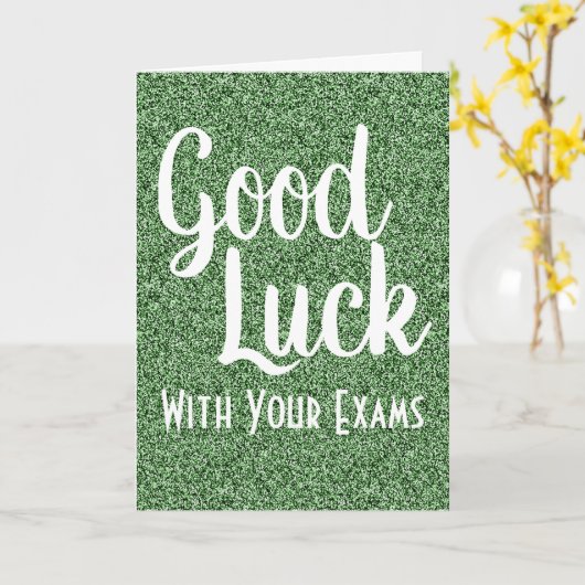 Succes (met bewerkbare tekst) Green Faux Glitter Kaart (Gele Bloem)