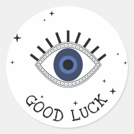 Succes met blauw oog talisman, boze oogbescherming ronde sticker (Voorkant)