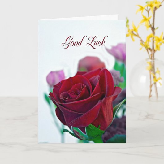 Succes met een rode roos kaart (Gele Bloem)