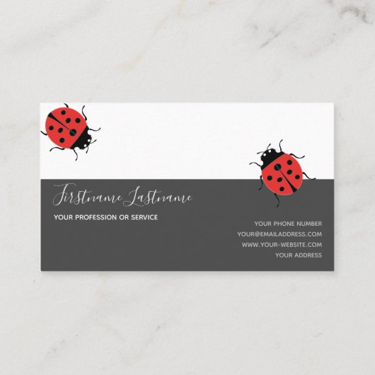 Succes met gestreepte ladybugs elegante grijze rec visitekaartje (Achterkant)