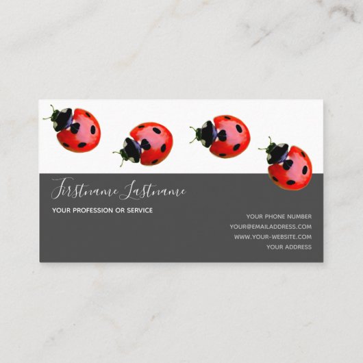 Succes met gestreepte ladybugs elegante grijze rec visitekaartje (Achterkant)