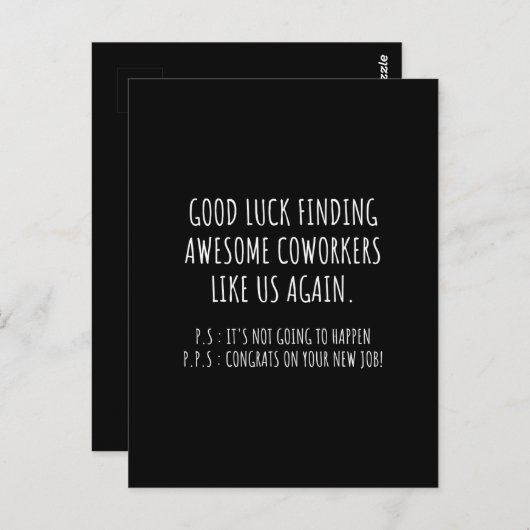 Succes met het vinden van collega's weer zoals wij briefkaart (Voorkant / Achterkant)