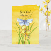 Succes met je nieuwe baan Blue Butterfly Kaart (Gele Bloem)