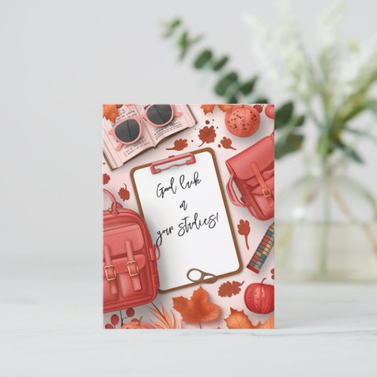 Succes met je schoolstudie briefkaart (Staand voorkant)