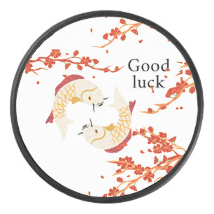 Succes met Koi Fish en Sakura   Elegant Japans Hockey Puck