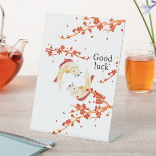 Succes met Koi Fish en Sakura   Elegant Japans Reclamebord Met Voetstuk