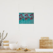 Succes Mooie Drie Maroon Bloemen op Blauw Poster (Keuken)