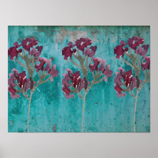 Succes Mooie Drie Maroon Bloemen op Blauw Poster (Voorkant)