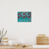 Succes Mooie Drie Maroon Bloemen op Blauw Poster (Keuken)