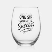 Succes motivatie quote zwart wijnglas zonder voet (Achterkant)