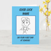 Succes schooljongen eerste schooldag kaart (Gele Bloem)