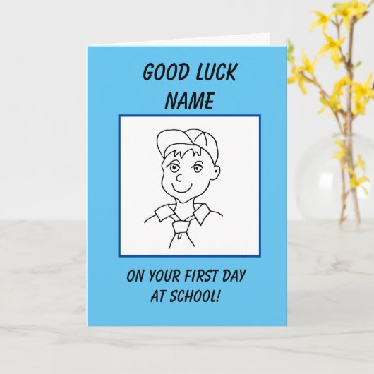 Succes schooljongen eerste schooldag kaart (Gele Bloem)