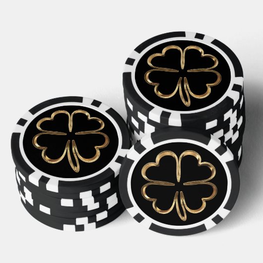 Succes Symbool Vier Blad Klaver Zwart en Goud Poker Chips (Opstapeling)