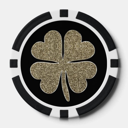 Succes Symbool Vier Blad Klaver Zwart en Goud Pokerchips (Voorkant)