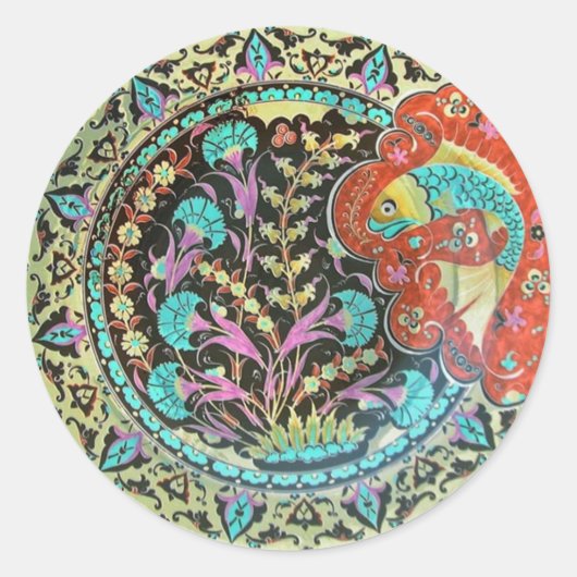 Succes Vis Symbool met Botanische Handwerk Ronde Sticker (Voorkant)